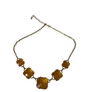 Golden Orange Faceted Rhinestone Statement Necklace Goldtone Chain 16 - 18 inche